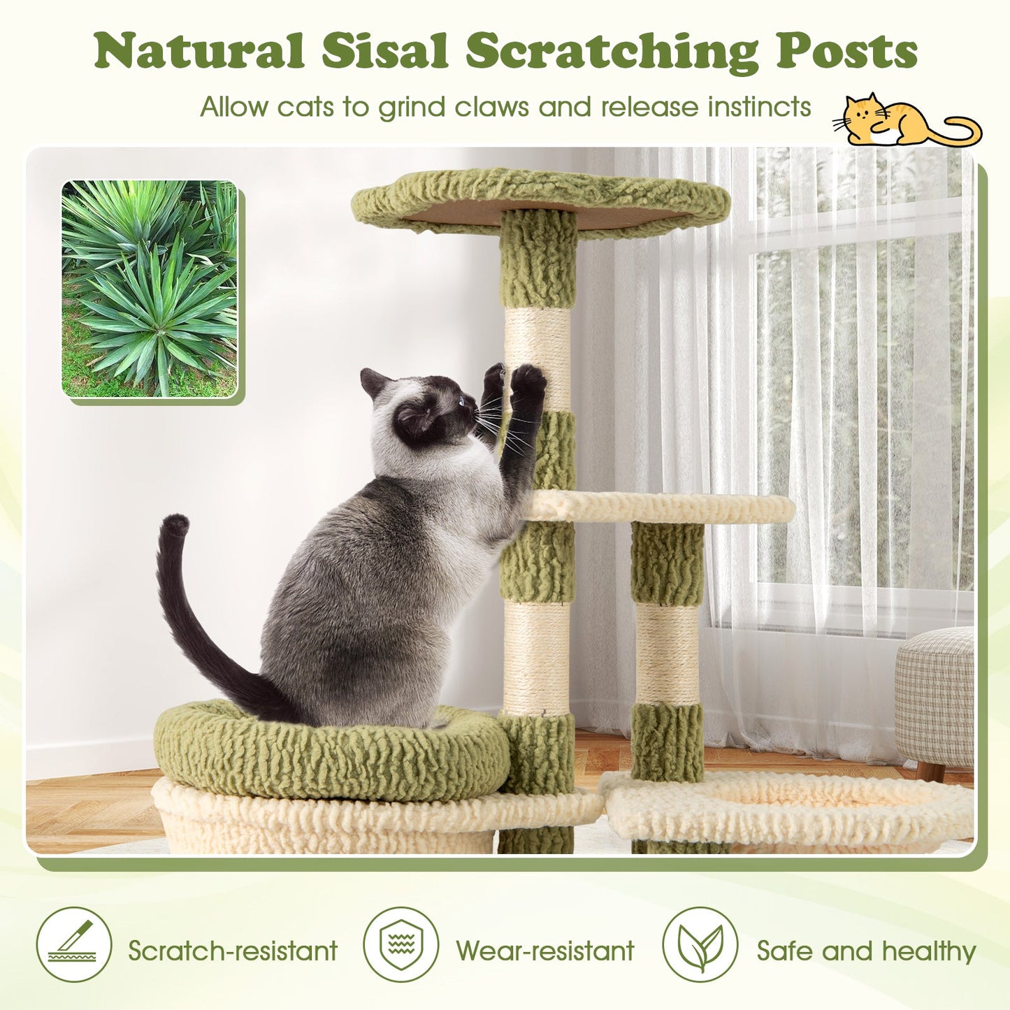38 Inch Multi-Level Aesthetic Kitten Tower - Green