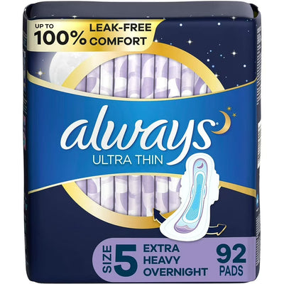 Always Ultra Thin Overnight Extra Heavy Flow Pads with Wings - 92 Count