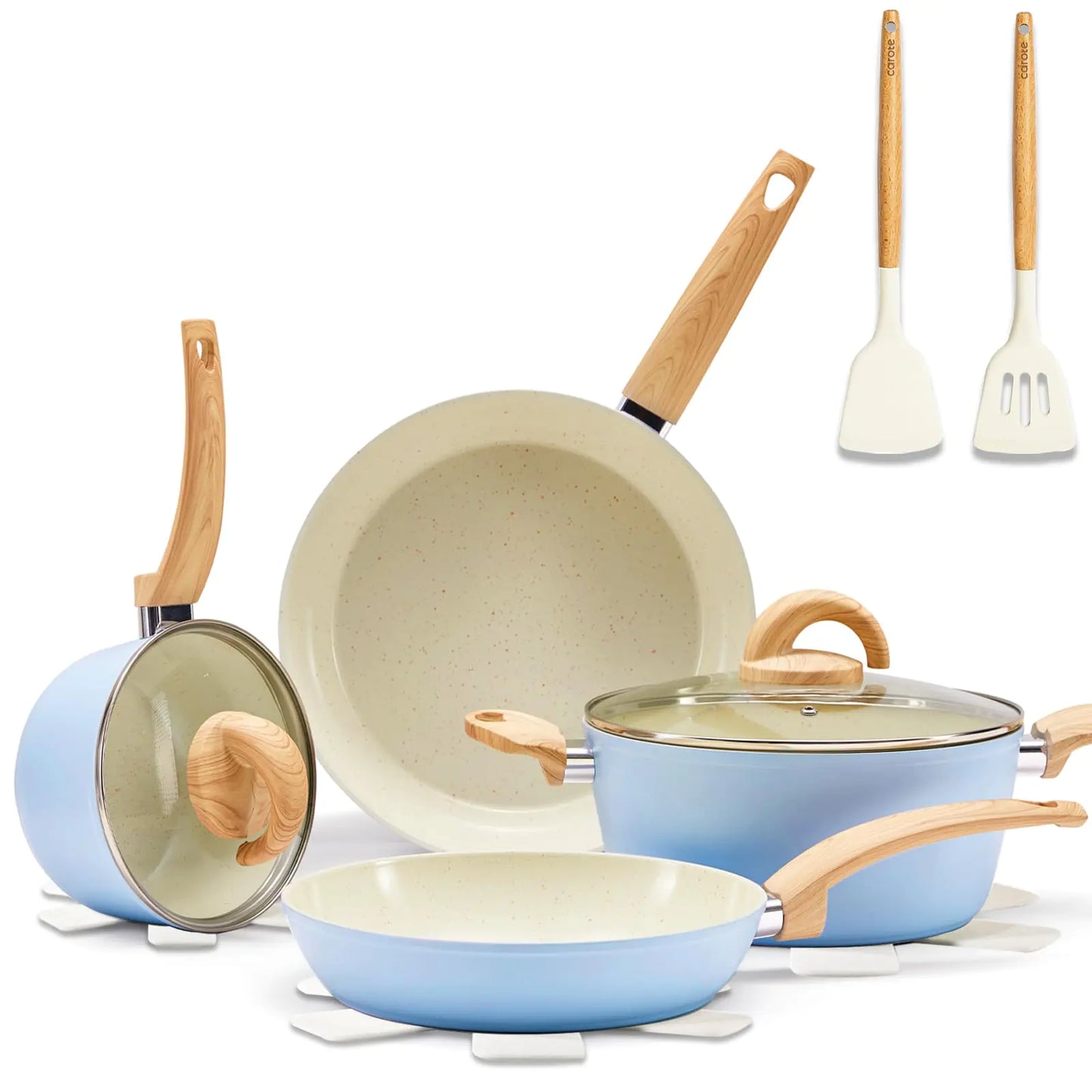 Juego de utensilios de cocina de cerámica antiadherente Vkoocy azul - 12 piezas
