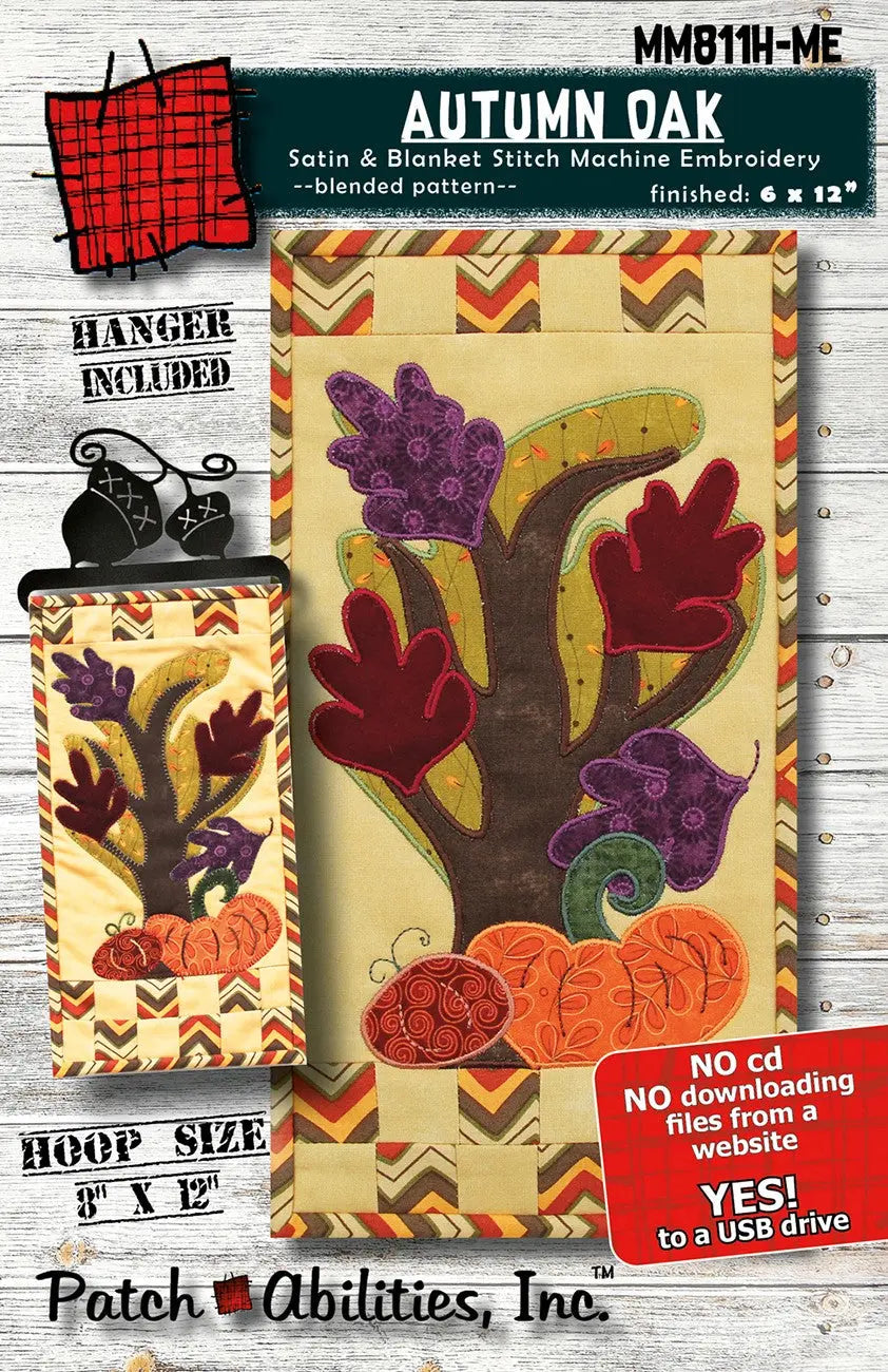 Autumn Oak Machine Embroidery Pattern with Hanger