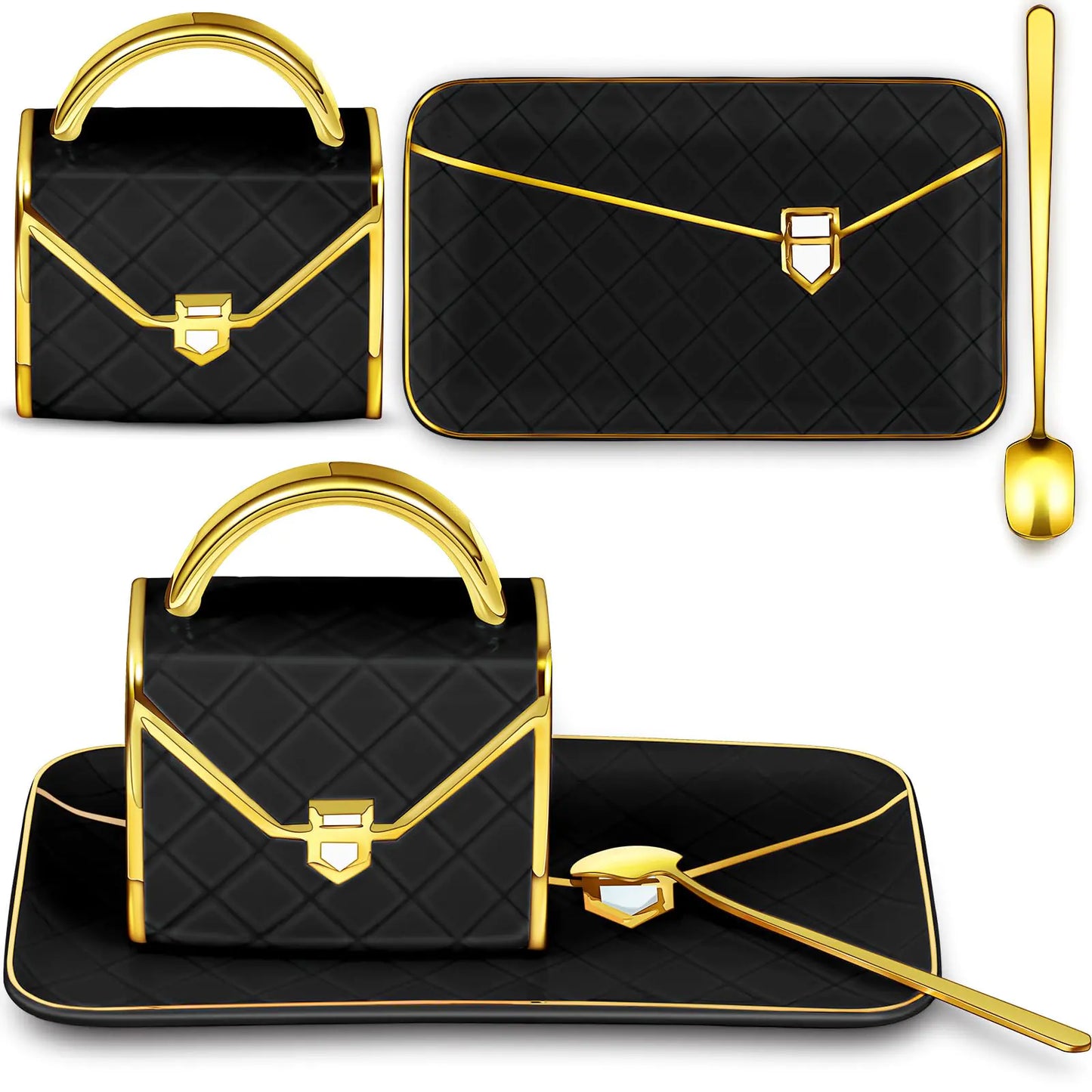 Zubebe Handbag Shaped Coffee Mug Set - Elegant Ceramic Mugs with Spoons & Saucers
