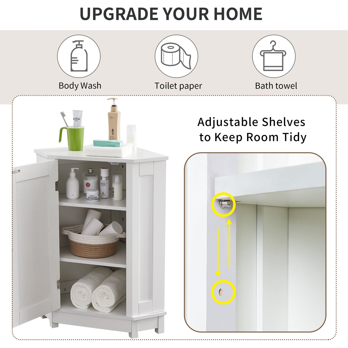 Armario de Baño Esquinero Blanco con Estante Ajustable