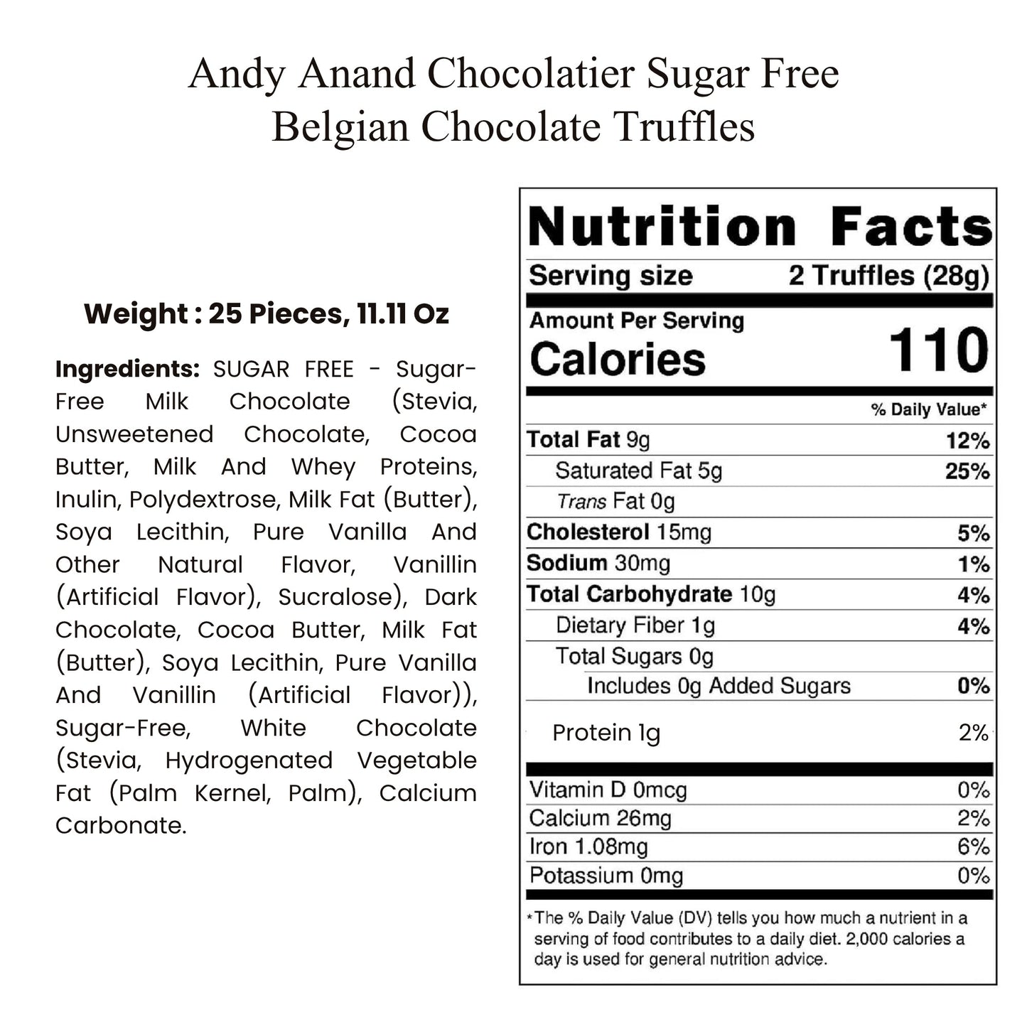 Andy Anand Sugar Free Belgian Chocolate Truffles - 24 Pieces Gift Box