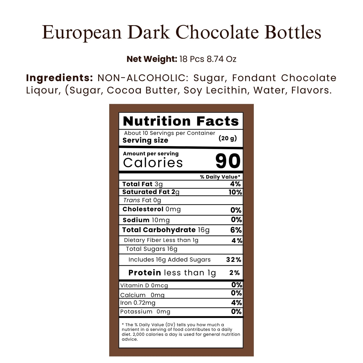 Bouteilles de chocolat noir vegan fourrées à la liqueur Andy Anand - 18 pièces