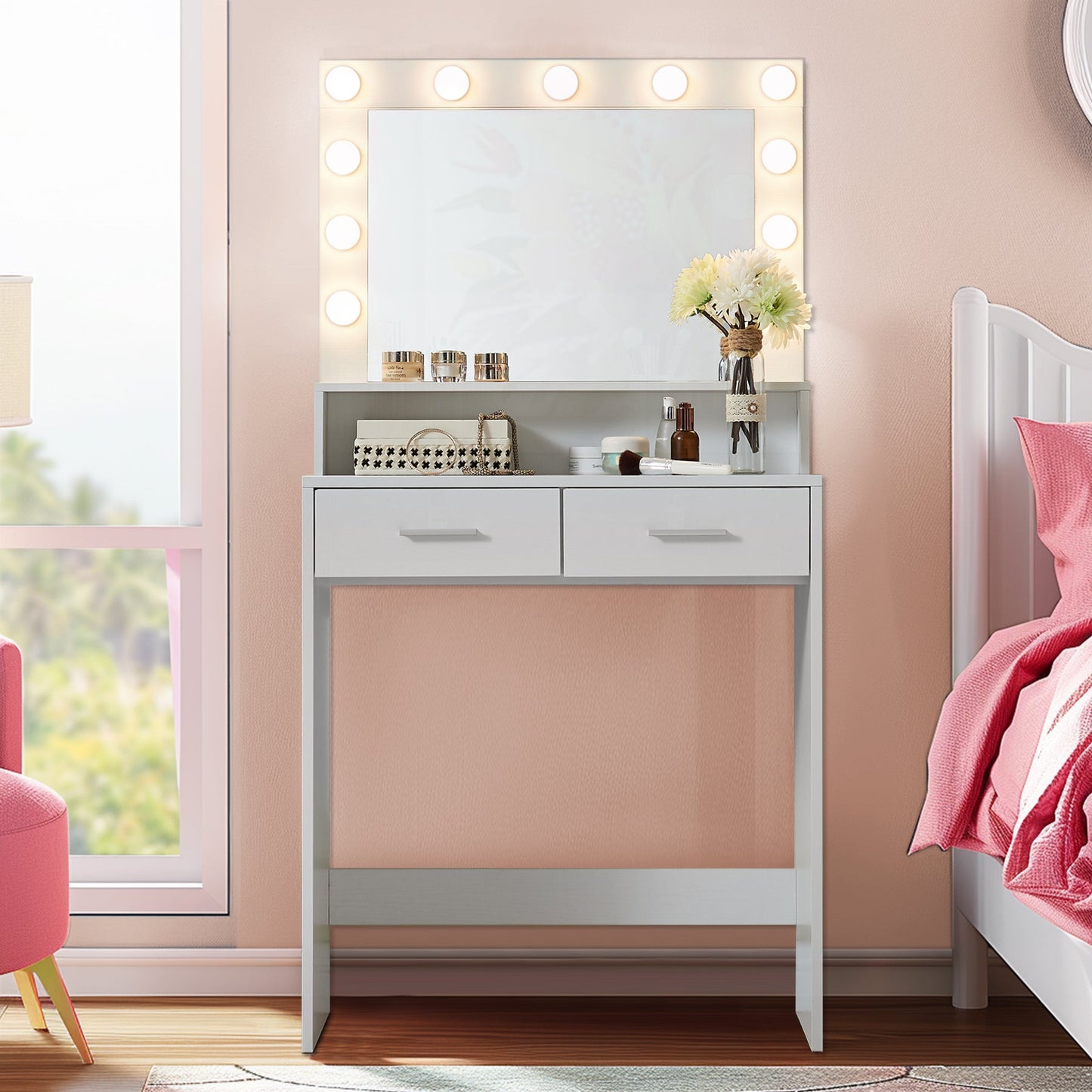 Makeup Vanity Desk with Mirror & Light - Korvel