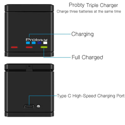 Original probty for GoPro Hero 7 hero 6 hero 5 Black Battery or Triple Charger for Go Pro Hero7 6 hero5 Black camera battery - Korvel