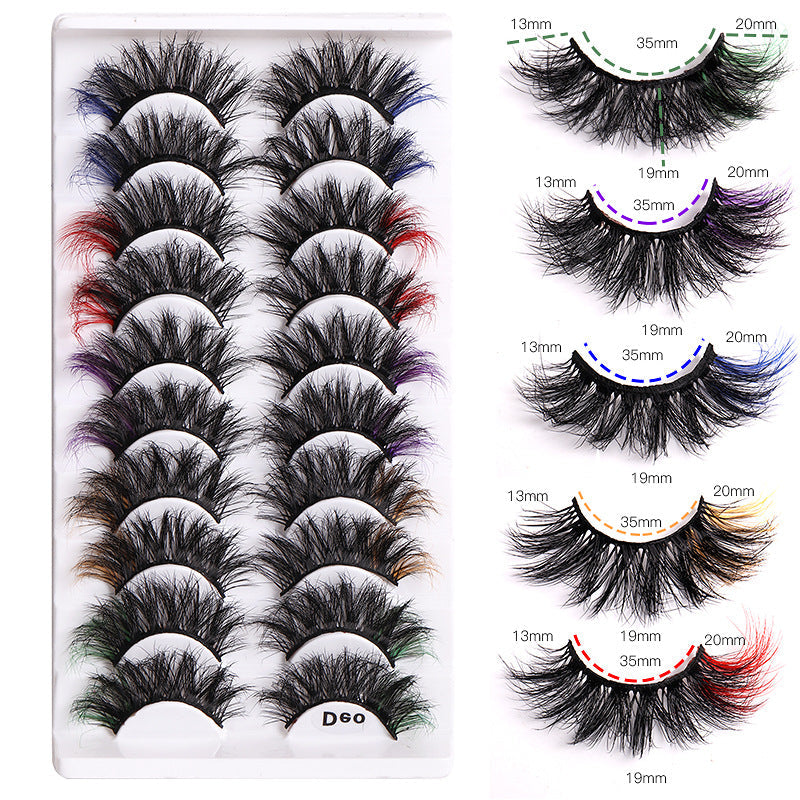 10 Pairs Of Color Mink Hair Fried Multilayer Thick Cross False Eyelashes 8D FLUFFY - Korvel