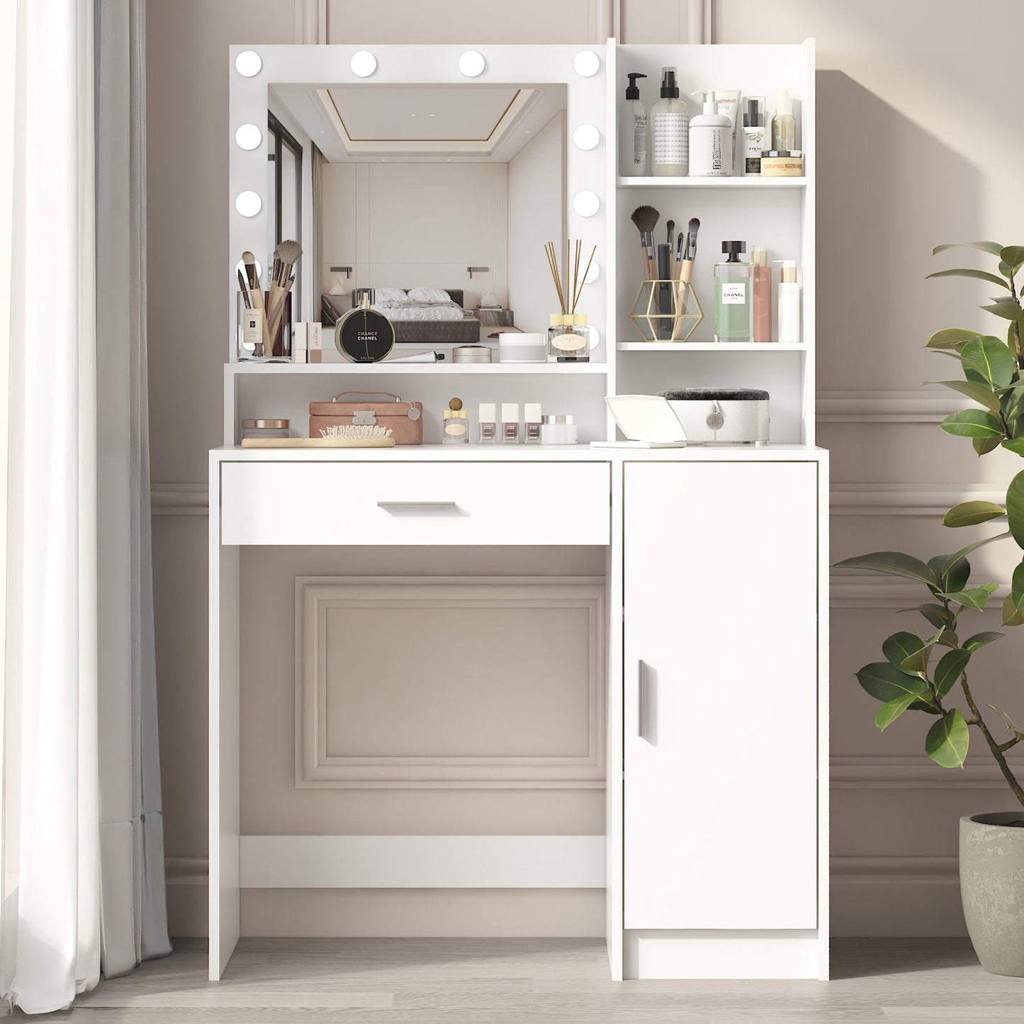 Makeup Vanity Desk with Mirror & Light - Korvel