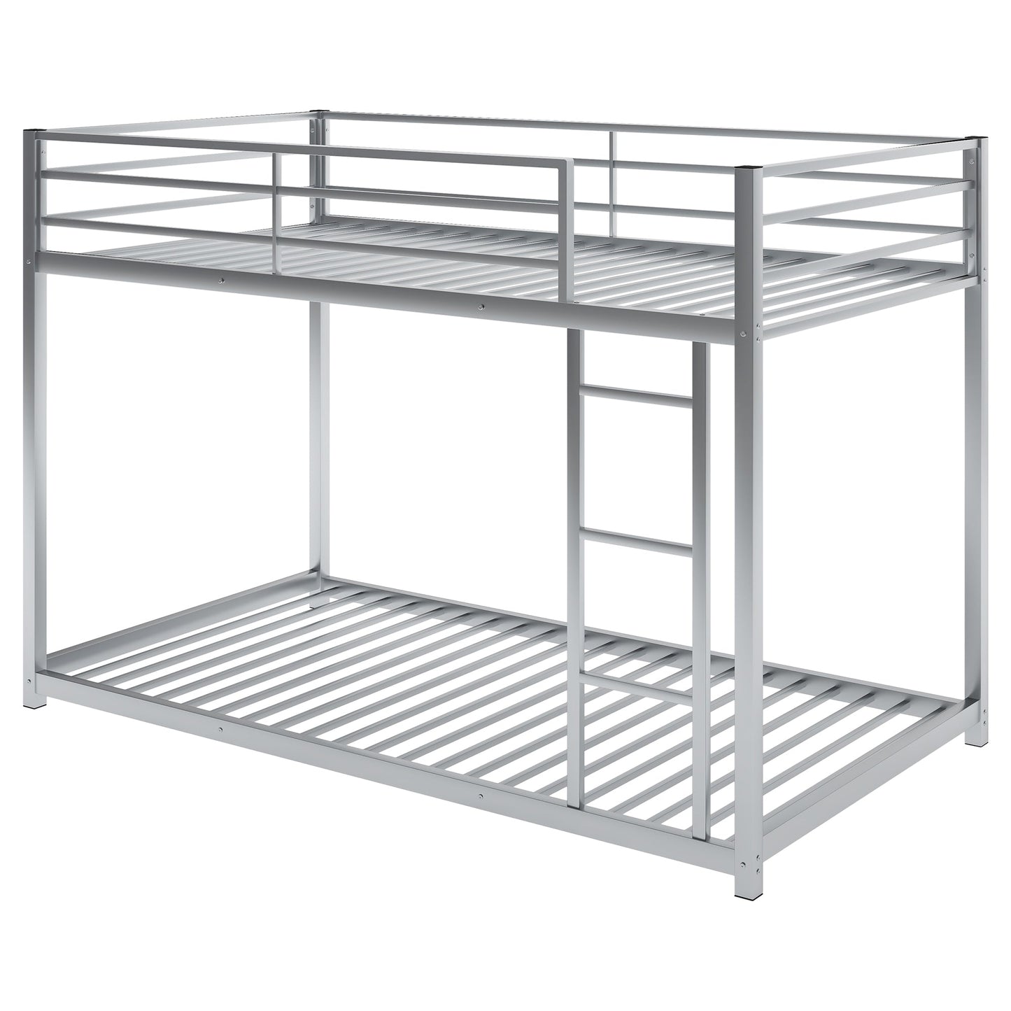Twin over Twin Metal Bunk Bed, Low Bunk Bed with Ladder Silver - Korvel