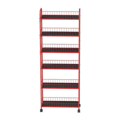 Red 6-story ultra-thin rolling storage cart, mobile shelves with wheels, metal wire storage rack with baskets - Korvel