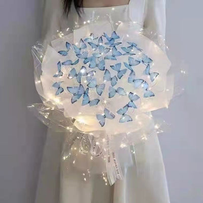 New DIY Butterfly Bouquets Handmade Butterfly Flower Material Package Bouquet with Light String Wedding Decor Gift for Girlfrien - Korvel