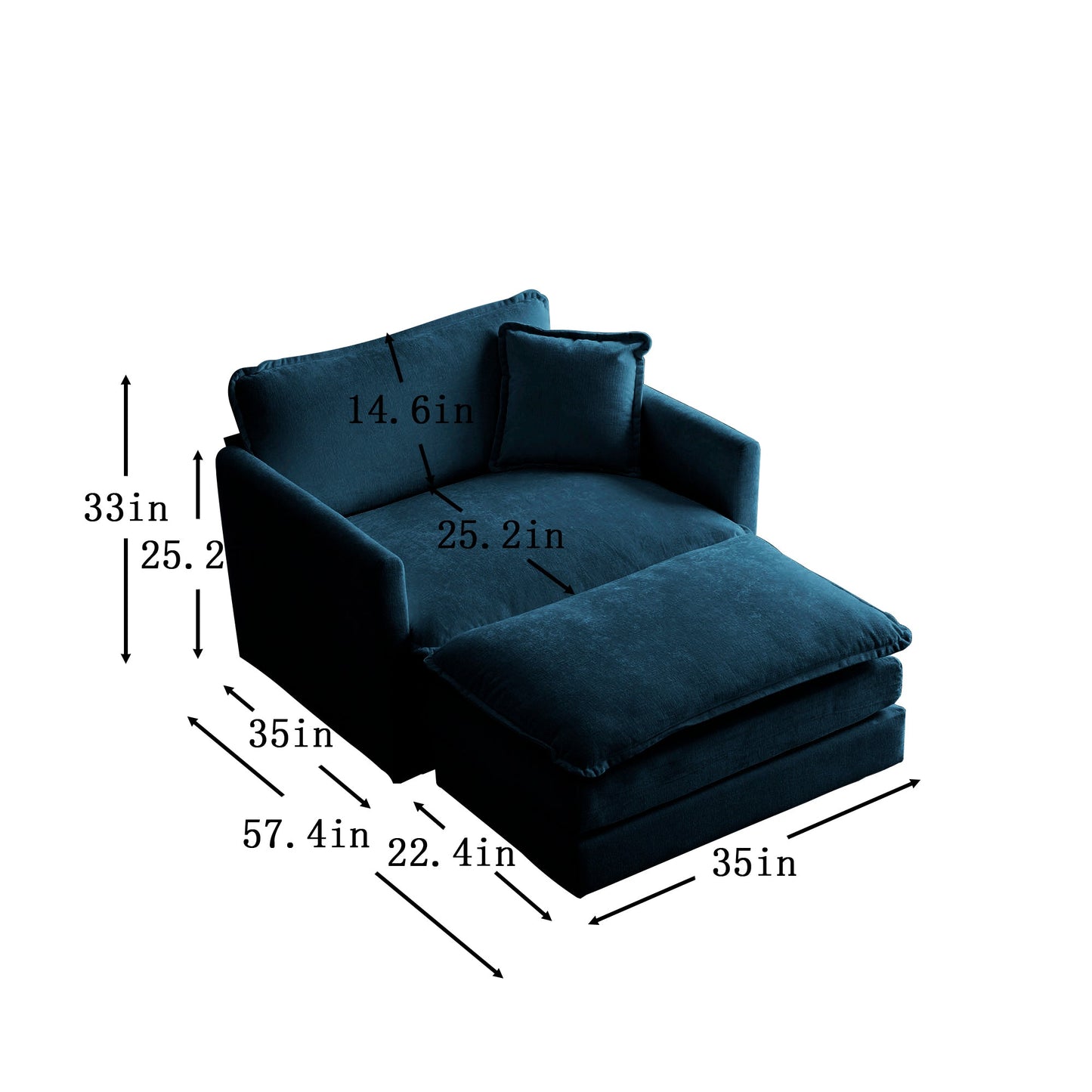 Ottoman modern style chair, living room club chair Chenille cushioned armchair, bedroom reading chair, blue - Korvel