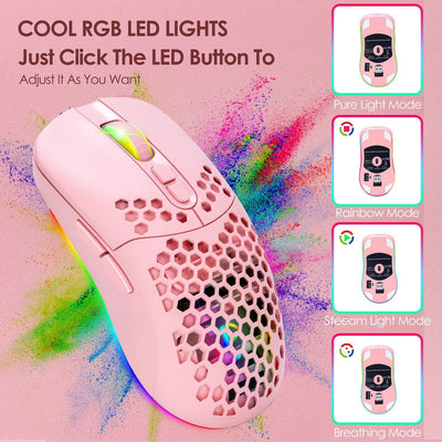 Charging hole the third mock examination Bluetooth wireless mouse lightweight mute cellular RGB light-emitting pink mouse - Korvel
