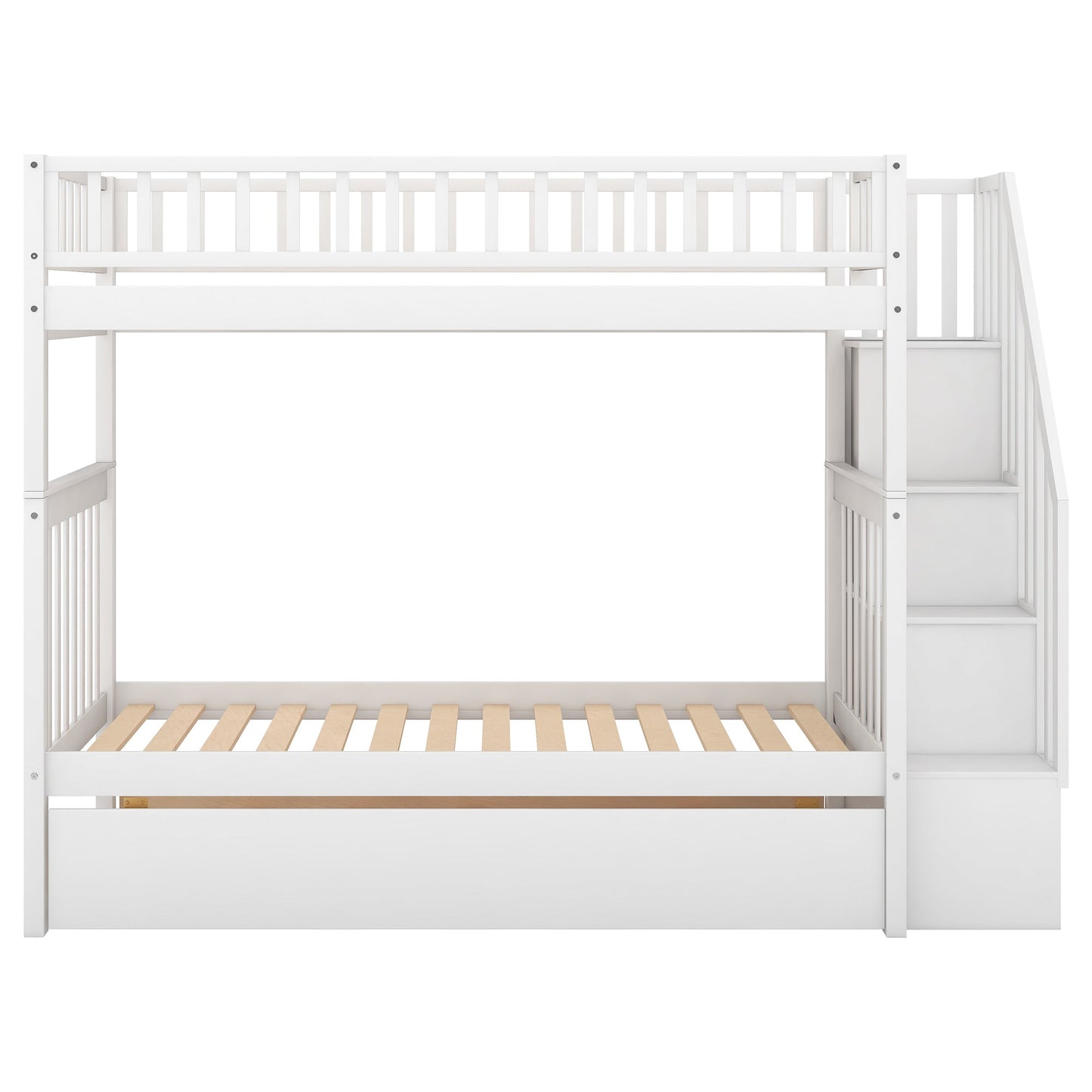 Twin over Twin Bunk Bed with Trundle and Storage White - Korvel