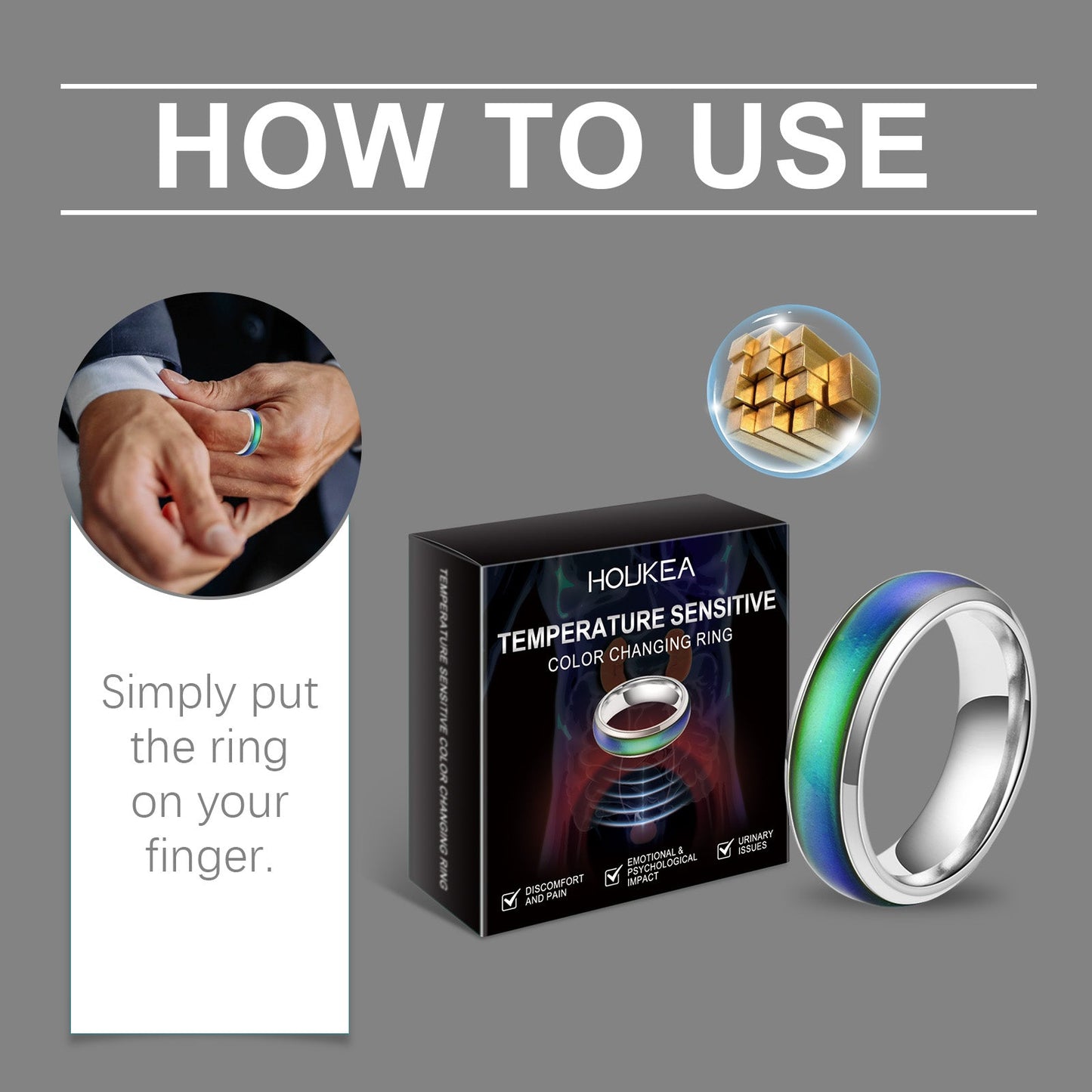 Color Changing Ring Everyday Portable Stylish Elegant Accessory Men's Body Care Ring - Korvel