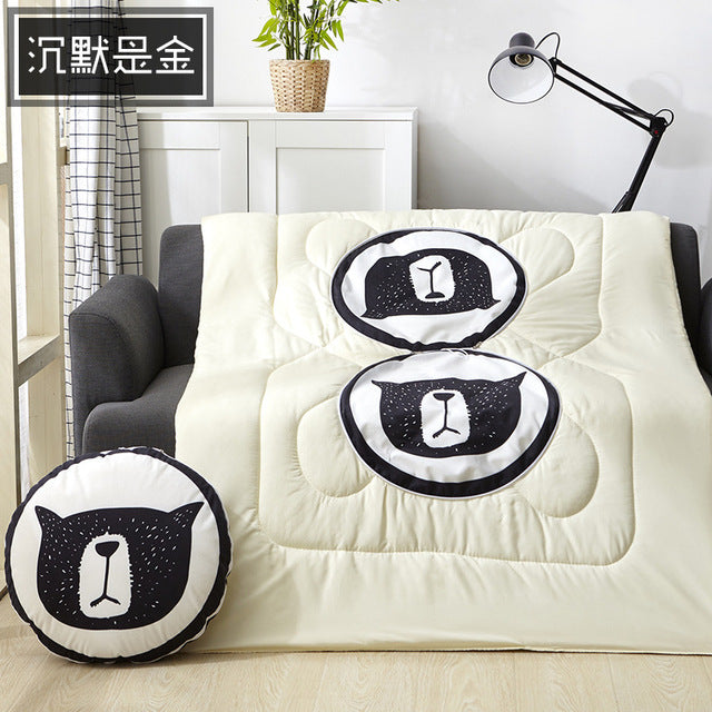 40cm Multifunction Cartoon Cool Cat Plush Round Portable Cushion Blanket Air Conditioning Quilt Throw Pillows for Car Sofa - Korvel