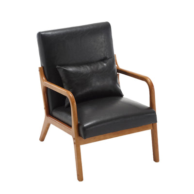 COOLMORE modern style chair, solid wood cushion lounge armchair with a pillow (black PU) - Korvel