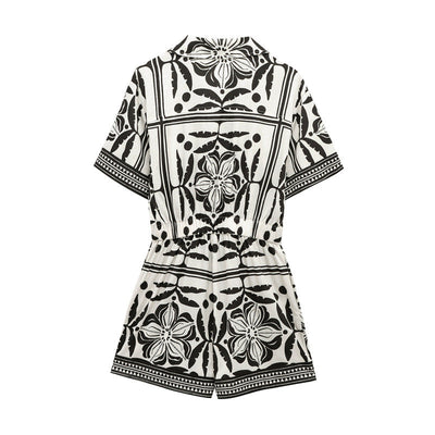 Versatile woven Cuban collar jumpsuit shorts - Korvel