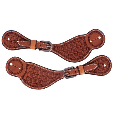 Elegant Floral Tooled Spur Straps for Men - Korvel