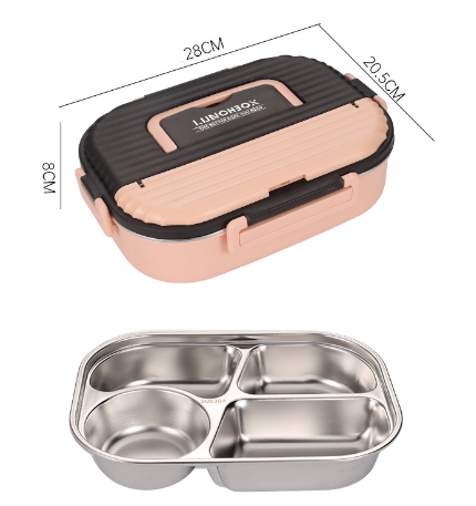 Microwaveable portable 304 stainless steel heat preservation rectangular lunch box fresh lunch box - Korvel