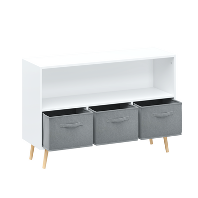 Kids bookcase with Collapsible Fabric Drawers Children's Book Display Toy Storage Cabinet Organizer White/Gray - Korvel