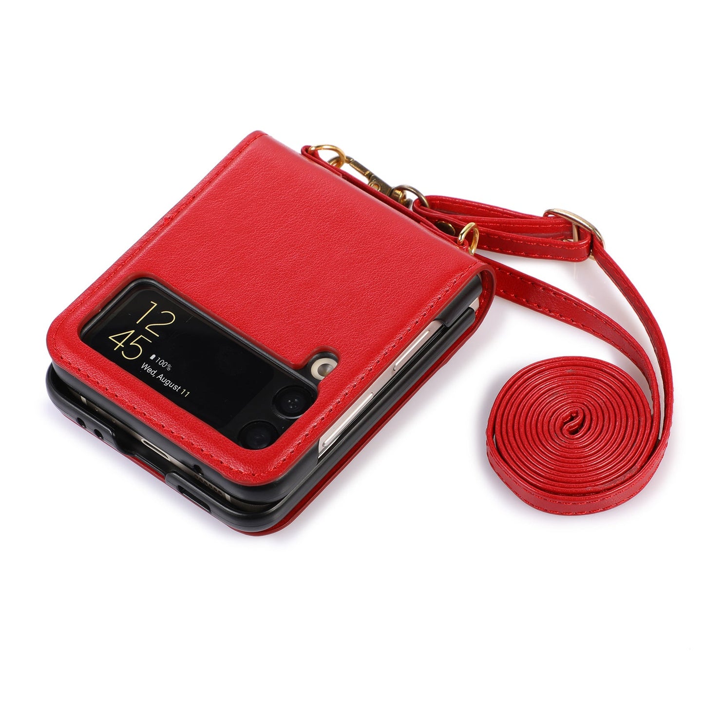 New Samsung Z Flip5 Folding Screen Phone Case with Diagonal Span Galaxy Z Flip4 Card Insertion Protective Cover - Korvel