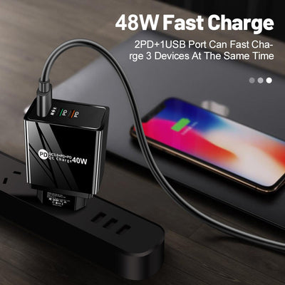 USB+2PD Type-C mobile phone charger LED with light travel charging head - Korvel