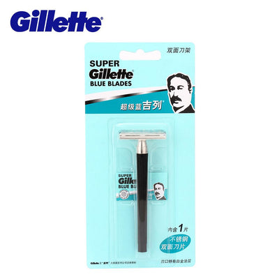 Gillette Super Blue Men Shaving Razors Knife 1 Holder With 1 Blade Official Authentic Safety Razors - Korvel