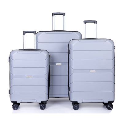 Hardshell Suitcase Spinner Wheels PP Luggage Sets Lightweight Suitcase with TSA Lock,3-Piece Set (20/24/28) ,Silver - Korvel