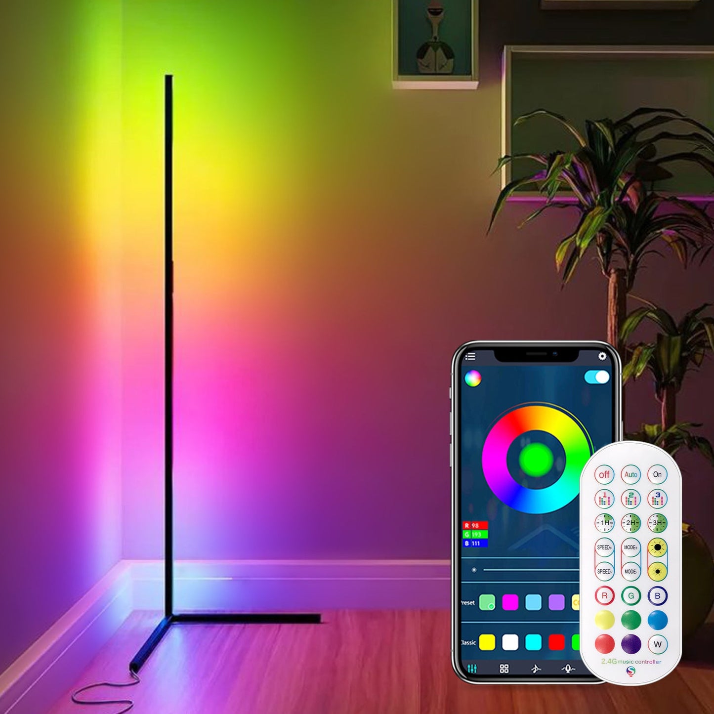 Ambient Floor Lamp RGBIC Corner Light Three-Section Spliced Bluetooth LED Modern Minimalist Table Lamp Voice-Activated Light - Korvel