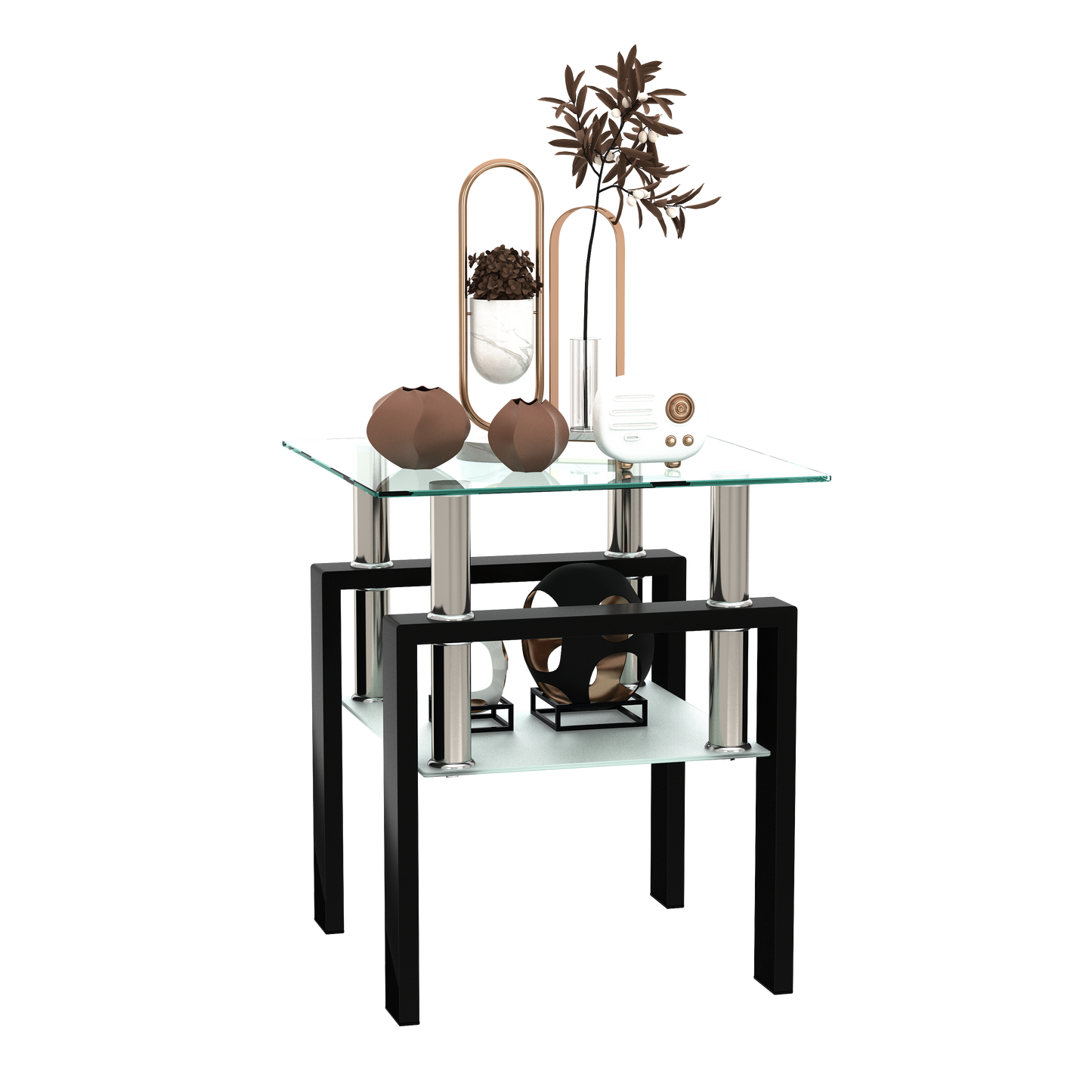 1-Piece Modern Tempered Glass Tea Table Coffee Table End Table, Square Table for Living Room, Transparent/Black - Korvel