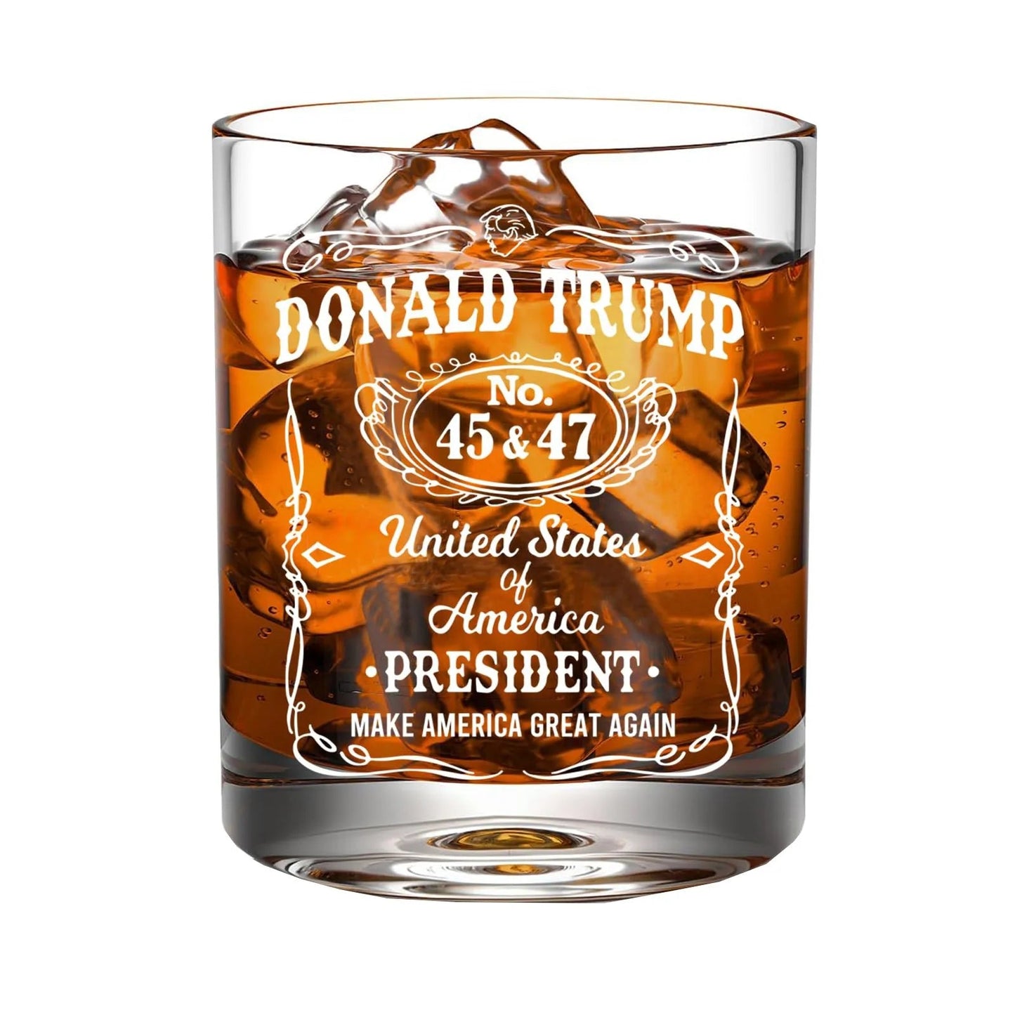 Transparent whiskey glass round straight mouth glass household wine glass beer cup bar tumbler kitchen utensil Trump print glass - Korvel