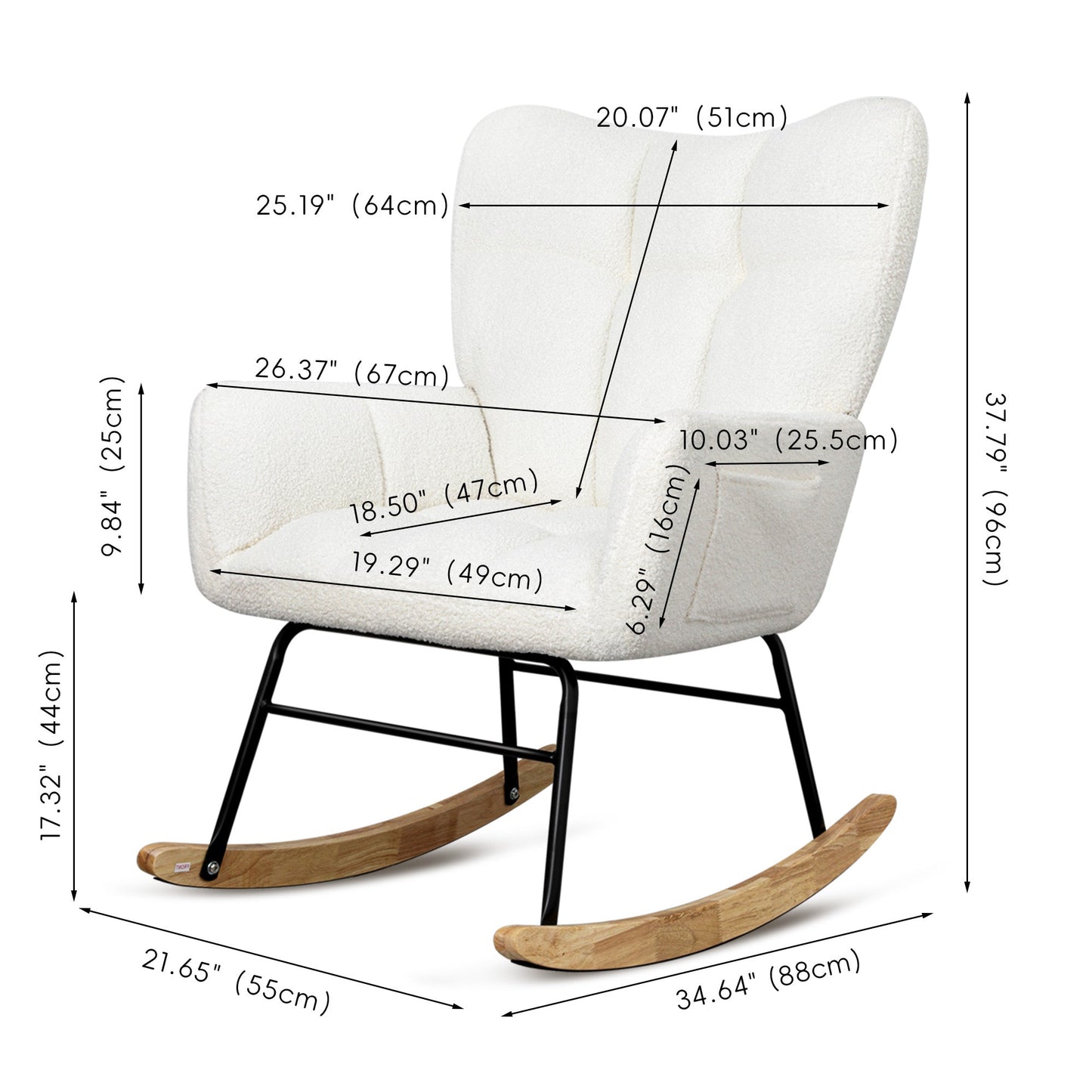 Silla mecedora de tela de terciopelo - Diseño moderno en blanco tapizado