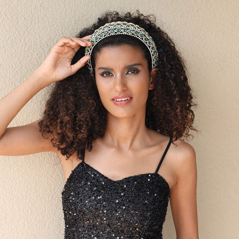 Heavy craftsmanship Baroque crystal headband with retro glass inlaid diamond hair accessories - Korvel