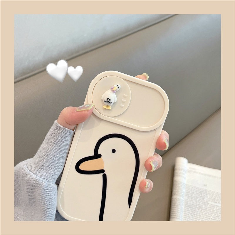 Net Red Duck for Apple 13 Mobile Phone Case Push Window iPhone14promax Women's 11/12 Silicone Soft Cover X - Korvel