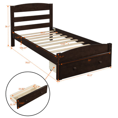 Espresso Twin Platform Bed Frame with Storage Drawer