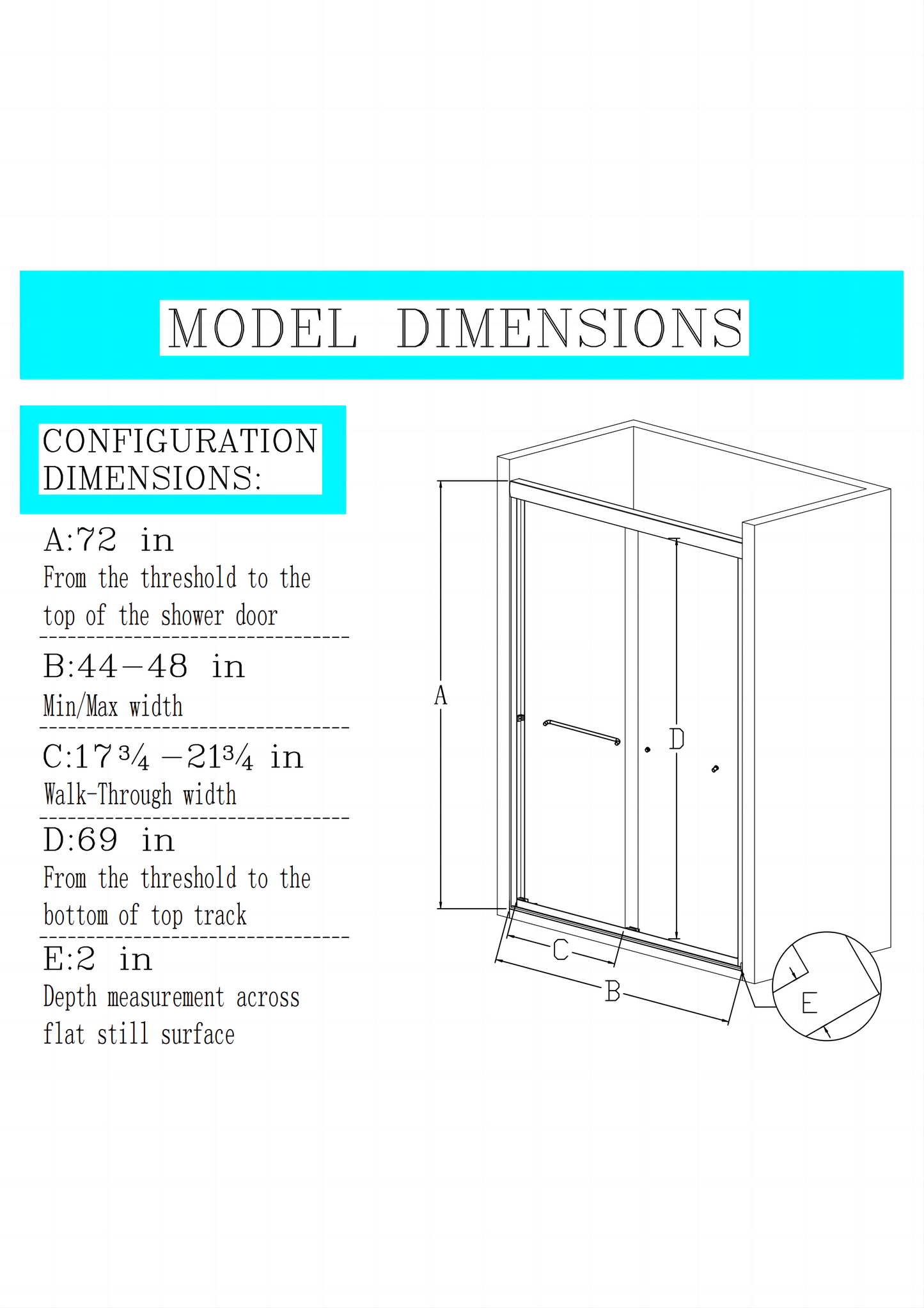 44 "-48" wide * 72 "high semi frameless double sliding shower door 1/4" (6mm) thick SGCC tempered glass door, matte black - Korvel