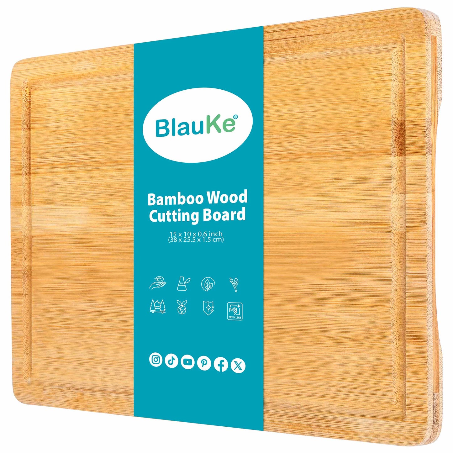 Premium Bamboo Cutting Board – 15" x 10" Double-Sided with Juice Groove & Handles - Korvel