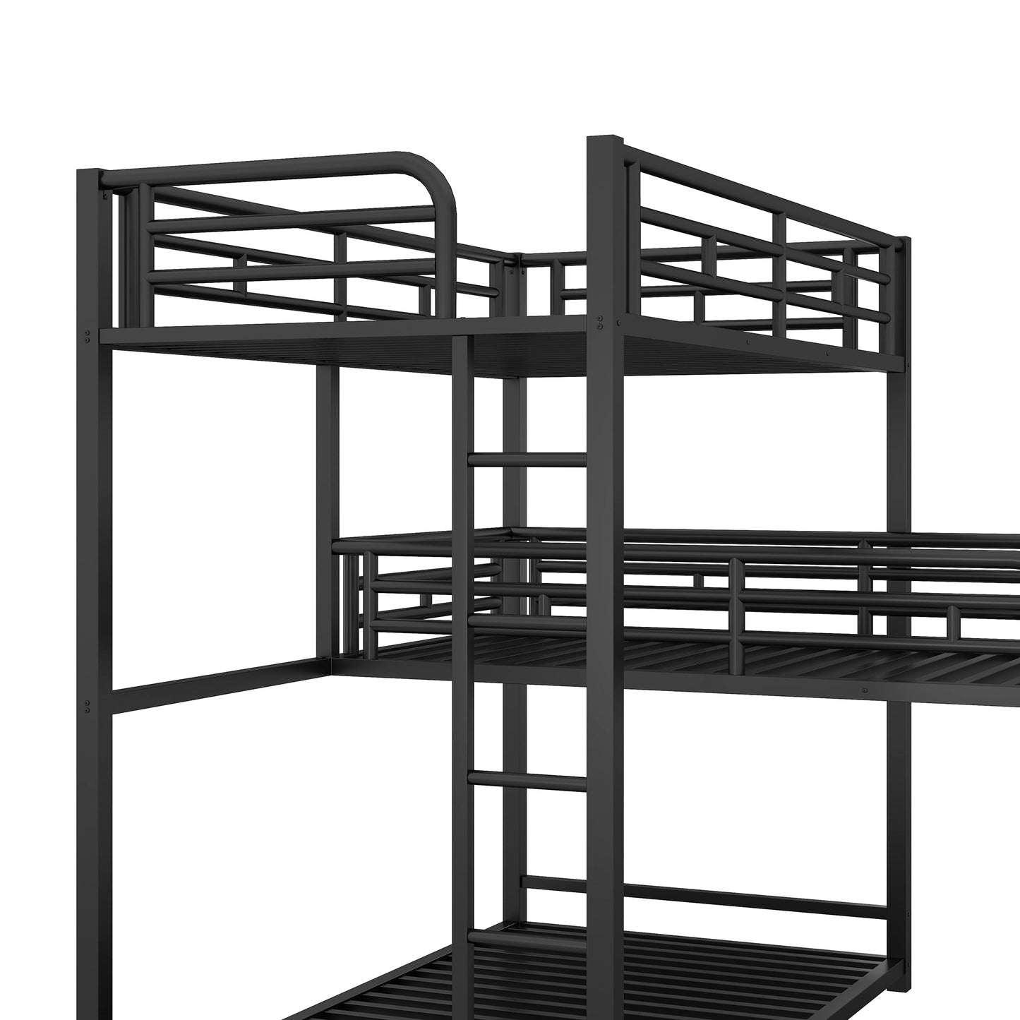 L-shaped Metal Triple Twin Size Bunk Bed, Black - Korvel