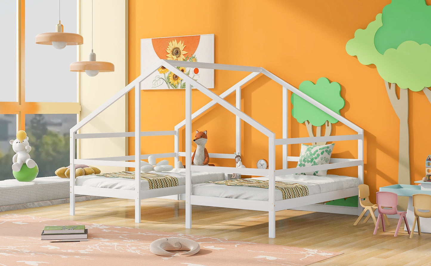 Cama Triangular de Tamaño Doble Twin con Mesa Incorporada - Blanca