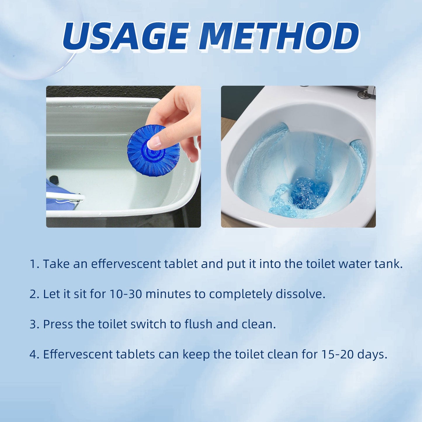 Automatic Toilet Bowl Cleaner, Household Descaling Deodorizing Deodorizing Odors Fresh Toilet Cleaning Block - Korvel