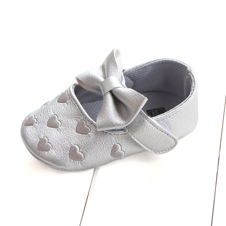 Chaussures pour bébé avec nœud en cœur pêche brodé multicolore