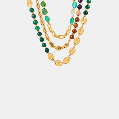 Collar de Cadena de Perlas de Ágata Elegante en Acero de Titanio Baño de Oro