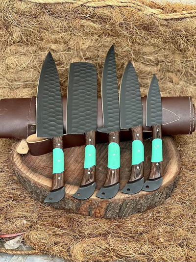 Exquisite Chef's Knife Set – 13" Handcrafted Stainless Steel Blade with Wenge Wood & Resin Handle + Premium Leather Sheath - Korvel