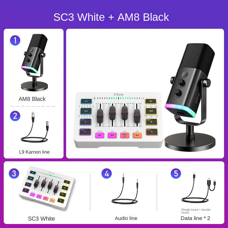Fifine Game Live Streaming Equipment SC3 Full Set USB External Sound Card Microphone Desktop Karaoke - Korvel