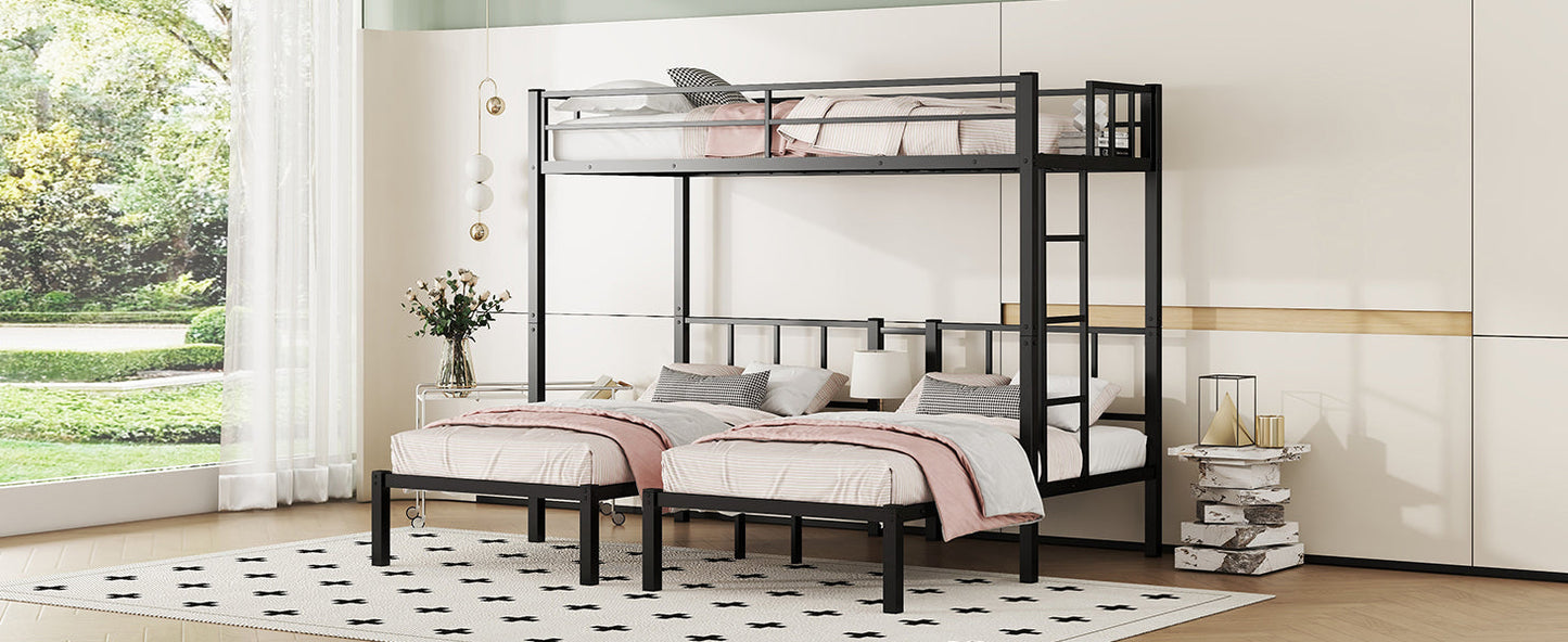 Twin over Twin & Twin Bunk Beds for 3, Twin XL over Twin & Twin Bunk Bed Metal Triple Bunk Bed, Black - Korvel