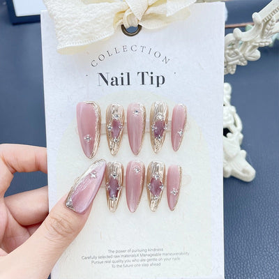 Manicure Autumn and Winter Crystal Cat's Eye Long Pointed Removable Manicure - Korvel