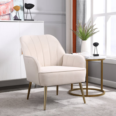 Modern Mid Century Chair velvet Sherpa Armchair for Living Room Bedroom Office Easy Assemble(BEIGE) - Korvel