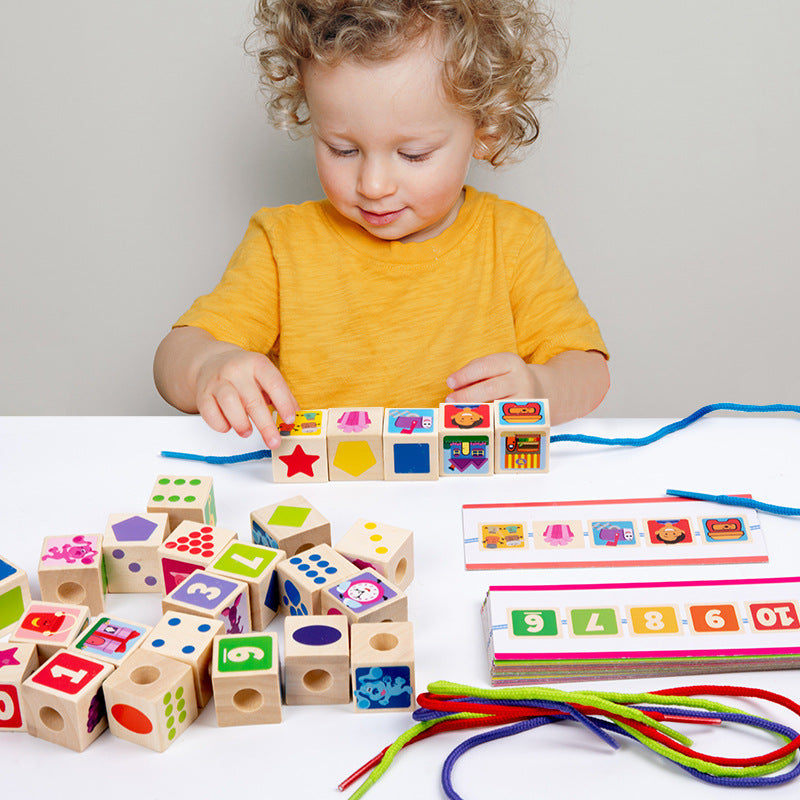 Juego de Bloques de Construcción con Cuentas de Madera para Niños