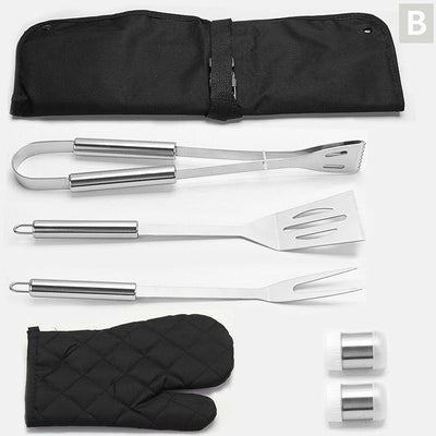 Stainless Steel Grill Apron Multifunctional Grill 6 Piece Set Outdoor Tool Combination - Korvel